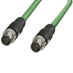 F Lutze Ltd Cat5e Straight Male M12 to Straight Male M12 Ethernet Cable, Shielded, Green Polyurethane Sheath, 5m,