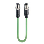 Lumberg Automation Cat5e Straight Male M12 to Straight Male M12 Ethernet Cable, Shielded, Green Polyurethane Sheath, 5m