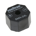 Sonitron 98dB Through Hole Continuous Internal Piezo Buzzer, 24 x 24 x 15.5mm, 1.5V dc Min, 15V dc Max