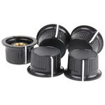 RS PRO 28mm Black Potentiometer Knob for 6.35mm Shaft Splined