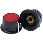 RS PRO 28mm Black, Red Potentiometer Knob for 6mm Shaft Splined