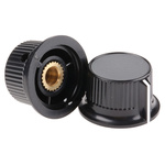 RS PRO 28mm Black, Grey Potentiometer Knob for 6mm Shaft Splined