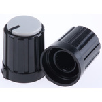 RS PRO 13.3mm Black Potentiometer Knob for 6mm Shaft Splined