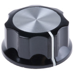 TE Connectivity 33mm Black Potentiometer Knob for 6.35mm Shaft Splined, PKES120B1/4