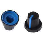 Sifam 16mm Black Potentiometer Knob for 6mm Shaft Splined, 3/03/TPN110-006/237/233