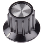 TE Connectivity 20.2mm Black Potentiometer Knob for 6.35mm Shaft Splined, PKA50B1/4