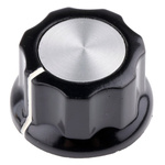 TE Connectivity 25.7mm Black Potentiometer Knob for 6.35mm Shaft Splined, PKES90B1/4
