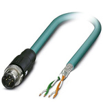 Phoenix Contact Cat5 Straight Male M12 to Unterminated Ethernet Cable, Aluminium Foil, Tinned Copper Braid, Blue, 2m,