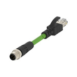 TE Connectivity Cat5e Straight Male M12 to Male RJ45 Ethernet Cable, Green PVC Sheath, 1.5m