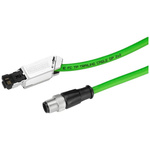 Siemens Cat5e Female M12 to RJ45 Ethernet Cable, Aluminium foil with a braided tin-plated copper wire screen, Green, 3m