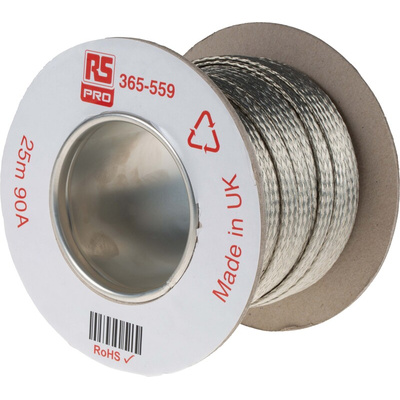 RS PRO Braided Wire 90 A, 24 x 12 x 0.20 mm, 25m BS4109