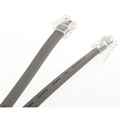 RS PRO Female MMJ to Male MMJ Telephone Extension Cable, Grey Sheath, 3m