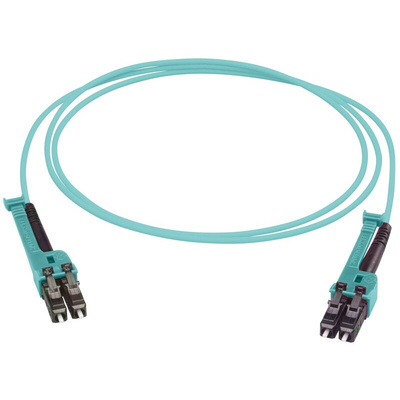 Huber+Suhner LC to LC Duplex Multi Mode OM3 Fibre Optic Cable, 2.1mm, Aqua, 2m