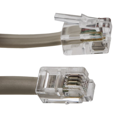 RS PRO Male RJ9 to Male RJ9 Telephone Extension Cable, Cream Sheath