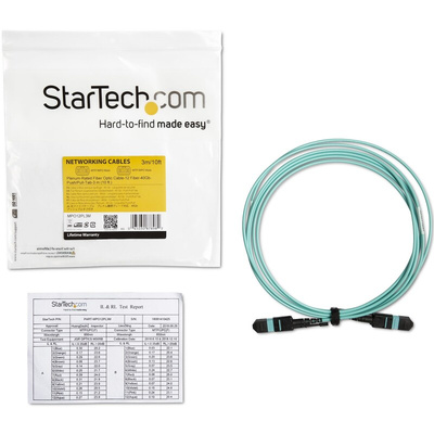 Startech MPO to MPO Duplex Multi Mode OM3 Fibre Optic Cable, 50/125μm, Aqua, 3m