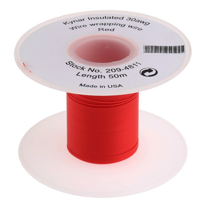 RS PRO Red 0.05 mm² Hook Up Wire, 30 AWG, 1/0.25 mm, 50m, Kynar Insulation