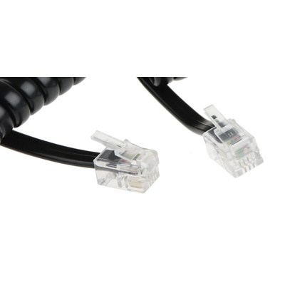 Decelect Male RJ9 to Male RJ9 Telephone Extension Cable, Black Sheath, 1.5m