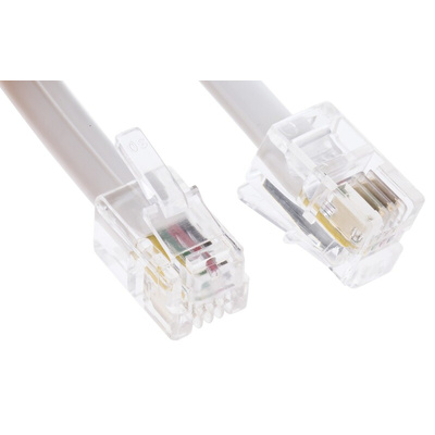 Decelect Female RJ9 to Male RJ9 Telephone Extension Cable, White Sheath, 1.5m