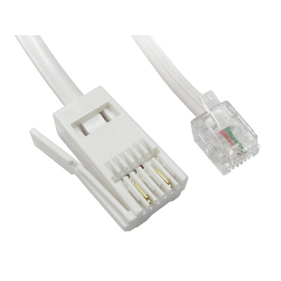 RS PRO Male BT to Male RJ11 Telephone Cable, White Sheath