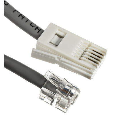 RS PRO Male RJ11 to Male BT Telephone Extension Cable, Grey Sheath, 3m