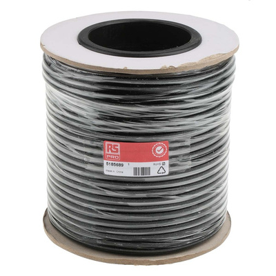 RS PRO 4 Core 28 AWG Telephone Cable, 7/0.127 mm, Black Sheath, 100m