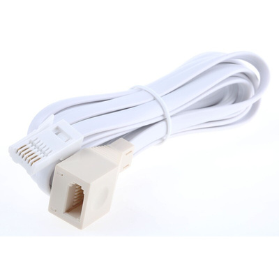 RS PRO Male BT to Female BT Telephone Extension Cable, White Sheath, 3m