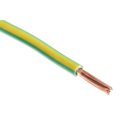 RS PRO Green/Yellow 4 mm² Hook Up Wire, 12 AWG, 52/0.3 mm, 100m, PVC Insulation
