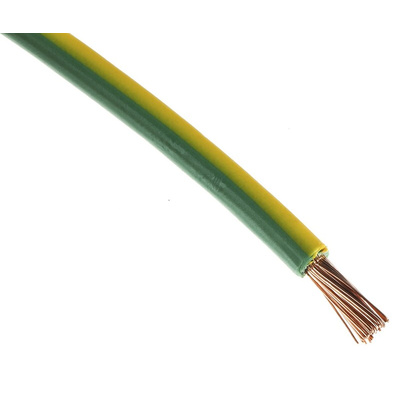 RS PRO Green/Yellow 6 mm² Hook Up Wire, 10 AWG, 78/0.295mm, 100m, PVC Insulation
