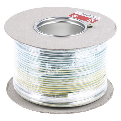 RS PRO Green/Yellow 2.5 mm² Hook Up Wire, 13 AWG, 7/0.67 mm, 100m, PVC Insulation