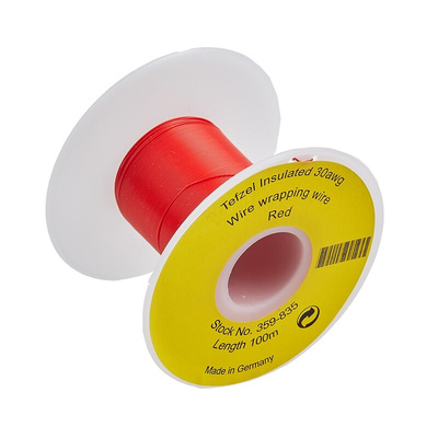 RS PRO Red 0.05 mm² Hook Up Wire, 30 AWG, 1/0.25 mm, 100m, Tefzel Insulation