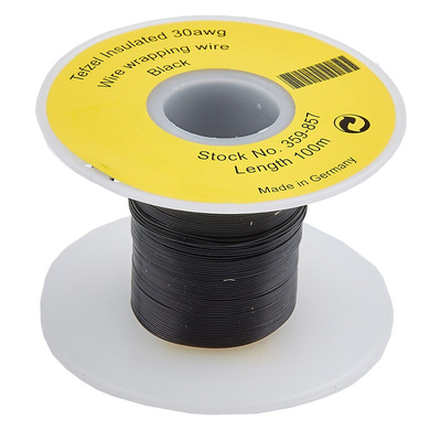 RS PRO Black 0.05 mm² Hook Up Wire, 30 AWG, 1/0.25 mm, 100m, Tefzel Insulation