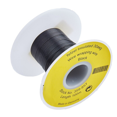 RS PRO Black 0.05 mm² Hook Up Wire, 30 AWG, 1/0.25 mm, 100m, Tefzel Insulation