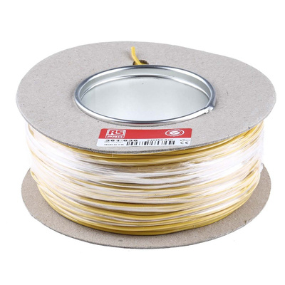 RS PRO Yellow 0.5 mm² Hook Up Wire, 20 AWG, 16/0.2 mm, 100m, PVC Insulation