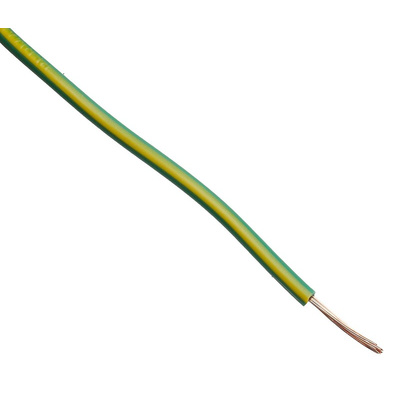 RS PRO Green/Yellow 0.75 mm² Hook Up Wire, 18 AWG, 24/0.2 mm, 100m, PVC Insulation
