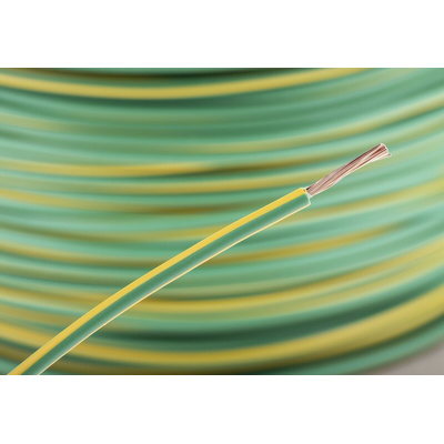 RS PRO Green/Yellow 1.5 mm² Hook Up Wire, 16 AWG, 30/0.25 mm, 100m, PVC Insulation