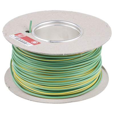 RS PRO Green/Yellow 1.5 mm² Hook Up Wire, 16 AWG, 30/0.25 mm, 100m, PVC Insulation