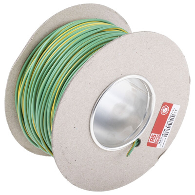 RS PRO Green/Yellow 1.5 mm² Hook Up Wire, 16 AWG, 30/0.25 mm, 100m, PVC Insulation