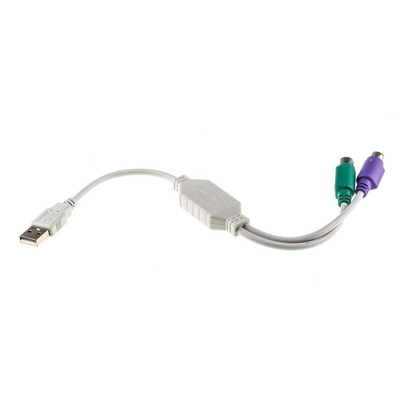 RS PRO 300mm Male USB A to Female 2 PS2 Grey KVM Mixed Cable Assembly