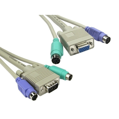 RS PRO 3m Male 3 MTR PS2, Male SVGA to Female PS2, Female SVGA Grey KVM Mixed Cable Assembly