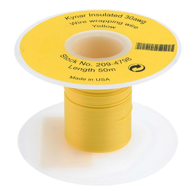 RS PRO Yellow 0.05 mm² Hook Up Wire, 30 AWG, 1/0.25 mm, 50m, Kynar Insulation