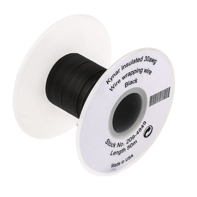 RS PRO Black 0.05 mm² Hook Up Wire, 30 AWG, 1/0.25 mm, 50m, Kynar Insulation