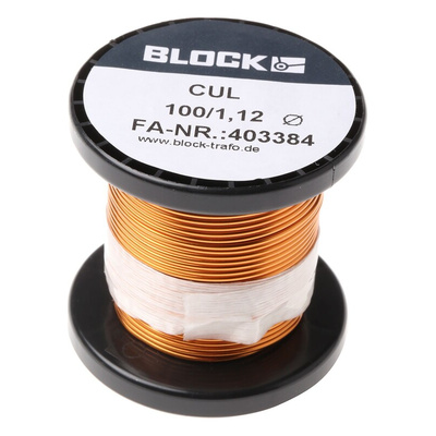 Block Single Core 1.12mm diameter Copper Wire, 9m Long