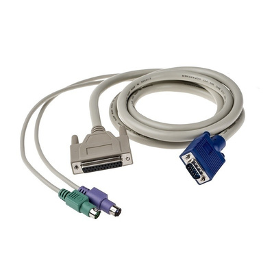 RS PRO 1.8m PS/2 x 2, VGA to DB25 KVM Mixed Cable Assembly