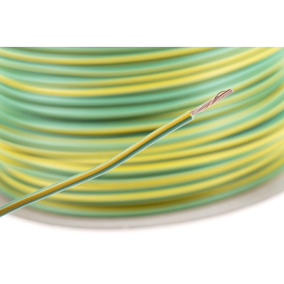 RS PRO Green/Yellow 2.5 mm² Hook Up Wire, 13 AWG, 50/0.25 mm, 100m, PVC Insulation
