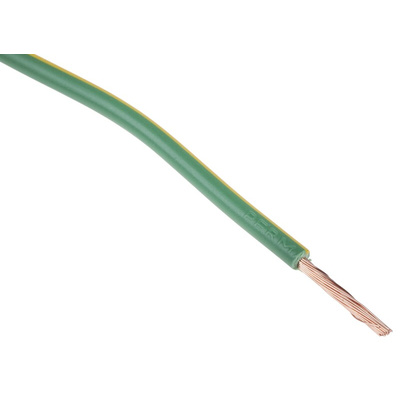 RS PRO Green/Yellow 2.5 mm² Hook Up Wire, 13 AWG, 50/0.25 mm, 100m, PVC Insulation