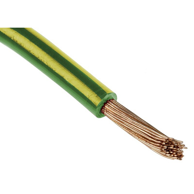 RS PRO Green/Yellow 10 mm² Hook Up Wire, 8 AWG, 72/0.4 mm, 100m, PVC Insulation