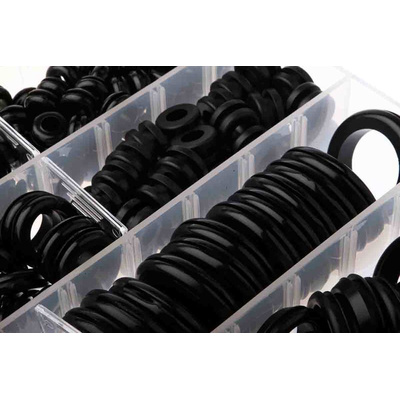 RS PRO Black PVC Cable Grommet Kit, Kit incl. Easy Fit Type Grommets, 3 → 19mm dia.