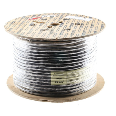 RS PRO Black 25 mm² Hook Up Wire, 4 AWG, 196/0.4 mm, 100m, PVC Insulation