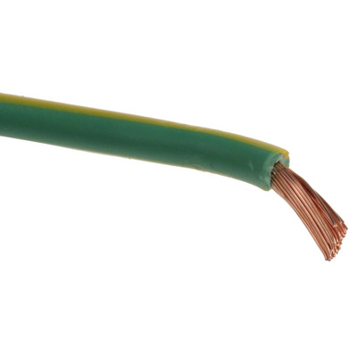 RS PRO Green/Yellow 4 mm² Hook Up Wire, 11 AWG, 56/0.3 mm, 25m, PVC Insulation