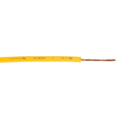 RS PRO Yellow 1 mm² Hook Up Wire, 18 AWG, 32/0.2 mm, 100m, PVC Insulation